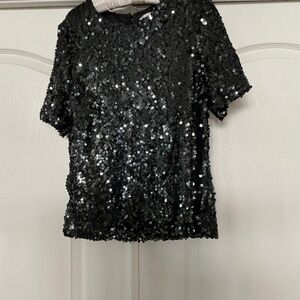 Stunning Black Sequin Short Sleeve Top